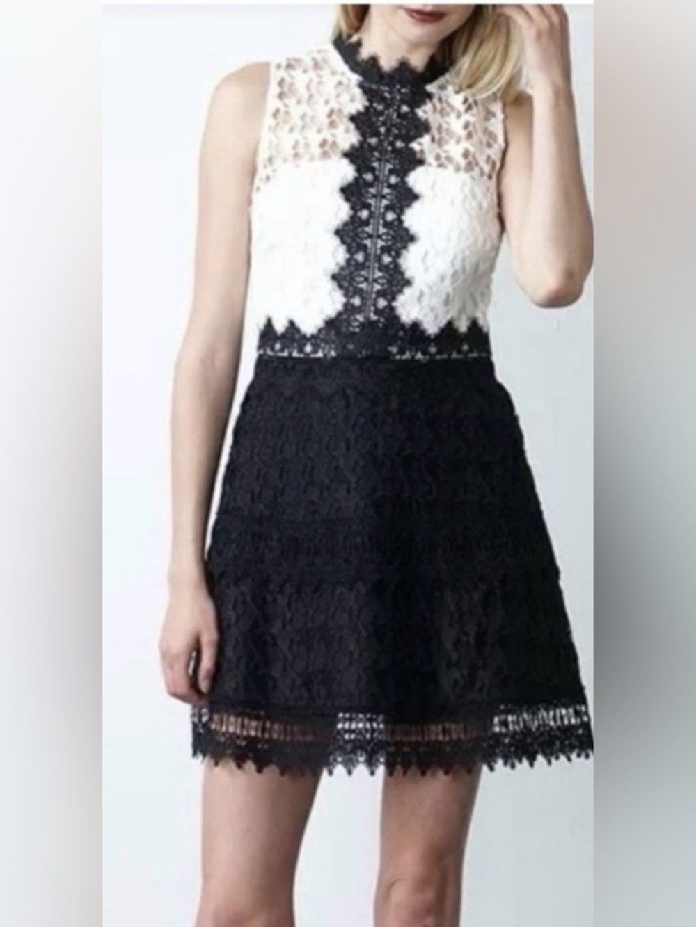 Adelyn Rae Black and White Lace Fit-and-Flare Dress